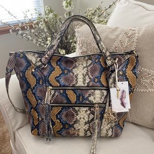 Jessica Simpson Snakeskin Python Blue Zoey Satchel Handbag